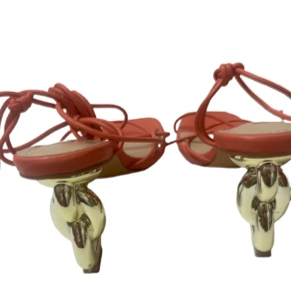 MISS LOLA Knot Detail Raya Peach Lace-Up Strappy Heels Sz:9 - Picture 9 of 15